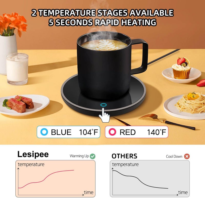 Lesipee Mug Warmer, Coffee Cup Warmer for Desk with Auto Shut Off, Candle Warmer, Electric Beverage Warmer Plate for Tea, Cocoa & Coffee, 2 Temperature Settings, for Dad Office Home - Image 2